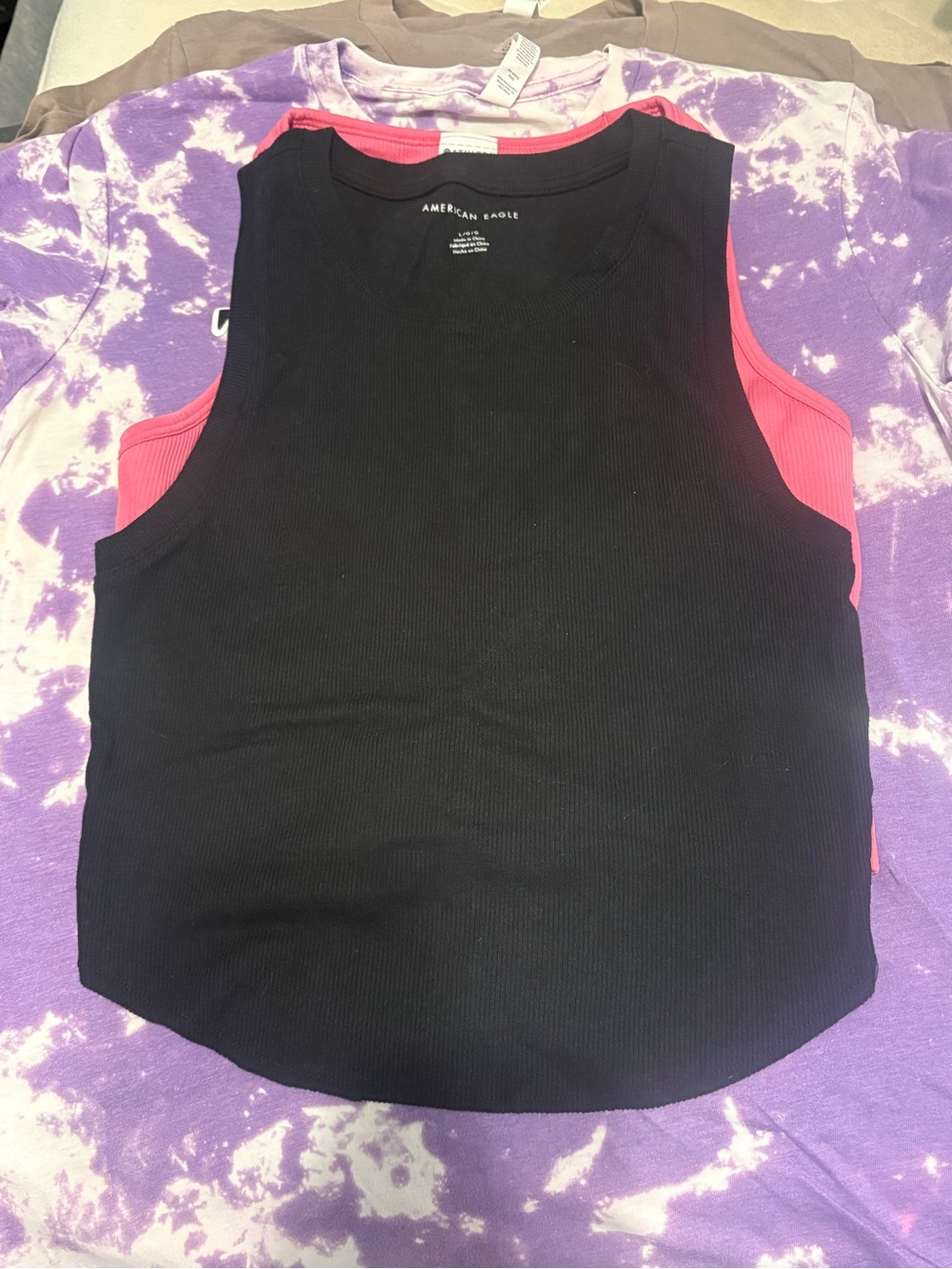 American Eagle Outfitters Black Ribbed Tank with Pink Side Panels